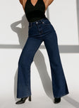 front view of model wearing Princess Polly Thearlie High Flare Jean Dark Wash High Waisted 