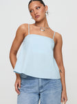 front view of model wearing Princess Polly Trapeze Strapless Top Blue Sleeveless Square Neck 