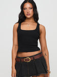 front view of model wearing Princess Polly Baseline Square Neck Rib Tank Top Black Sleeveless Square Neck 