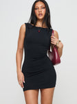 side view of model wearing Princess Polly Wakefield Mini Dress Black Crew Neck 