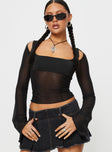 Sevina Long Sleeve Mesh Corset Top Black