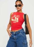 front view of model wearing Princess Polly Pacific Royal Tank Top Red Sleeveless Crew Neck 