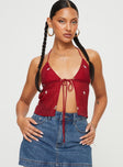 front view of model wearing Princess Polly Chantria Top Red Sleeveless Plunger 