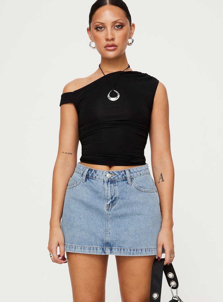 Nickei Denim Mini Skirt Light Wash Petite