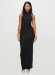 front view of model wearing Princess Polly Giggle Maxi Dress Black Cowl Neck 