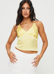 front view of model wearing Princess Polly Satina Top Yellow Sleeveless V-Neck 