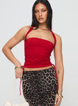 front view of model wearing Princess Polly Late Night Talking Top Red Sleeveless Square Neck 