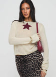 front view of model wearing Princess Polly Big Star Knit Sweater Cream Cropped 