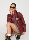 Callie Faux Leather Jacket Burgundy