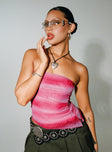 front view of model wearing Princess Polly Devia Strapless Top Pink Sleeveless straight 