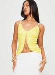 back view of model wearing Princess Polly Juliana Top Yellow Sleeveless V-Neck 