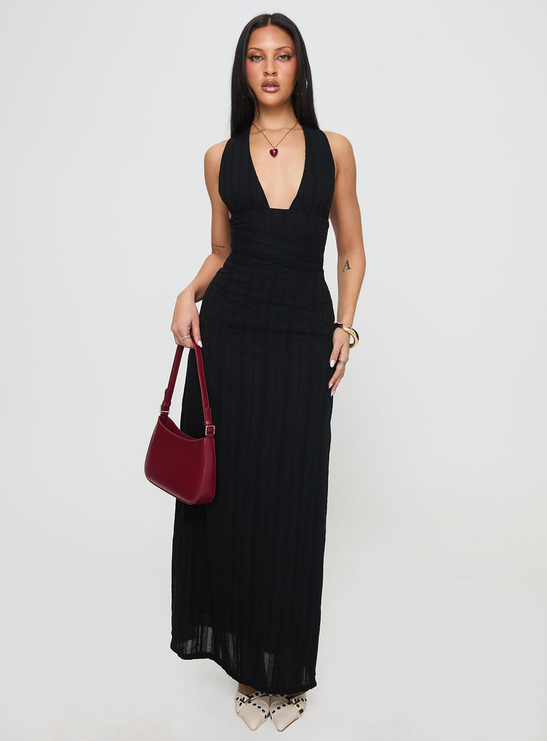 front view of model wearing Princess Polly Alsace Maxi Dress Black Plunger 