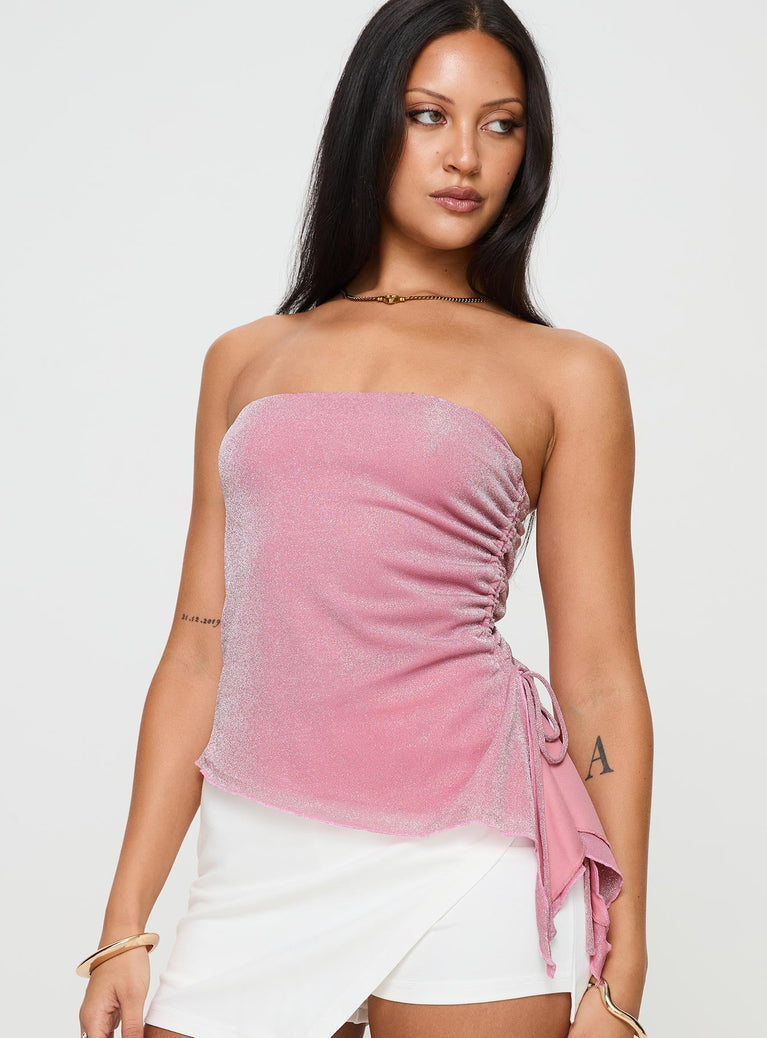 front view of model wearing Princess Polly Royal Rose Strapless Top Pink Sleeveless straight 