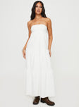 front view of model wearing Princess Polly Osment Maxi Dress White Straight Neck 