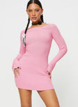 Front view of model wearing  front Princess Polly High Neck  Pember Off The Shoulder Knit Mini Dress Pink