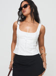 side view of model wearing Princess Polly Effortless Top White Sleeveless Scoop Neck 