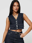 product Princess Polly Sleeveless High Neck  Rathlyn Pinstripe Vest Dark Denim