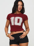 front view of model wearing Princess Polly Baseline Rib Tee One Zero Red Short Sleeves Crew Neck 