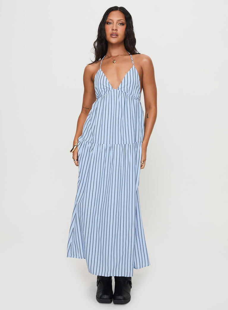 Mazzey Halter Maxi Dress Blue Stripe