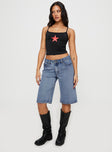 front view of model wearing Princess Polly Kurt Denim Culottes Acid Wash High Waisted Shorts 