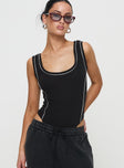 Velvela Contrast Stitch Bodysuit Black / White