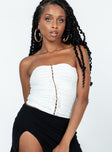 Front view of model wearing  front Princess Polly Sleeveless Sweetheart  Geller Strapless Top White