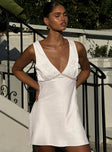 Moiselle Embroidered Bias Mini Dress Ivory Plunger 