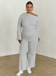 front view of model wearing Princess Polly Try Me Knit Pants Grey Curve High Waisted Pants 