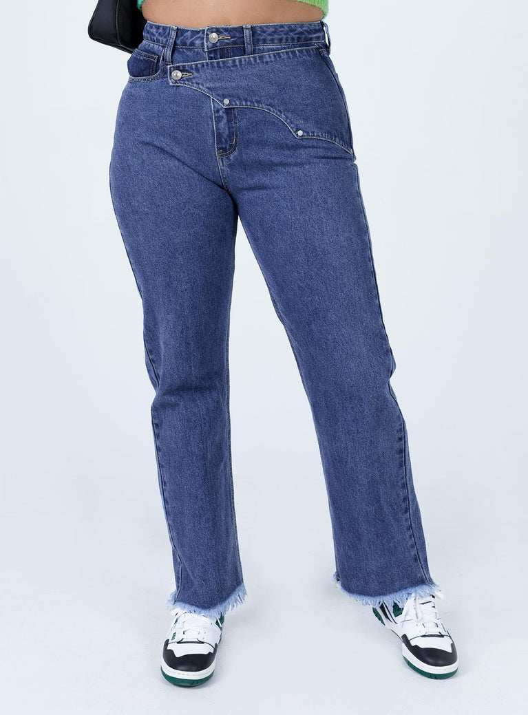 front view of model wearing Princess Polly Reine Yolk Detail Denim Jeans Mid Rise 