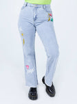 front view of model wearing Princess Polly All The Emotions Denim Jeans Mid Rise 