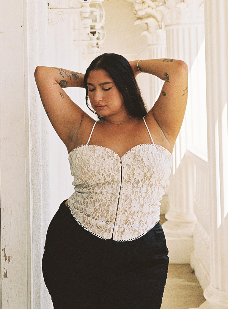 Front view of model wearing  front Princess Polly Sleeveless Scoop Neck  Endless Love Corset Ivory Curve