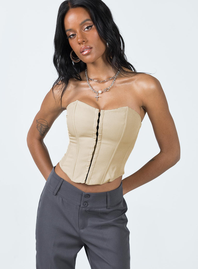 product Princess Polly Sleeveless Asymmetric Neckline  Archer Corset Top Bone