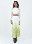 Front view of model wearing  front Sun Down Mid Rise Maxi Skirt Green Ombre Princess Polly  Maxi 