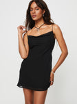 Front view of model wearing  front Princess Polly Square Neck  Senter Mini Dress Black