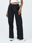 Front view of model wearing  front Princess Polly  Mertyl Asymmetric Pants Black