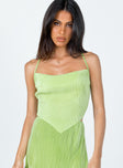 front view of model wearing Princess Polly Julia Plisse Top Green 