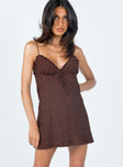 front view of model wearing Princess Polly Kellan Mini Dress Brown 