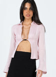 Front view of model wearing  front Princess Polly Full Sleeves Square Neck  Niana Long Sleeve Top Pink