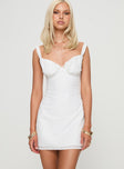 front view of model wearing Princess Polly Faucher Mini Dress White Sweetheart Neckline 