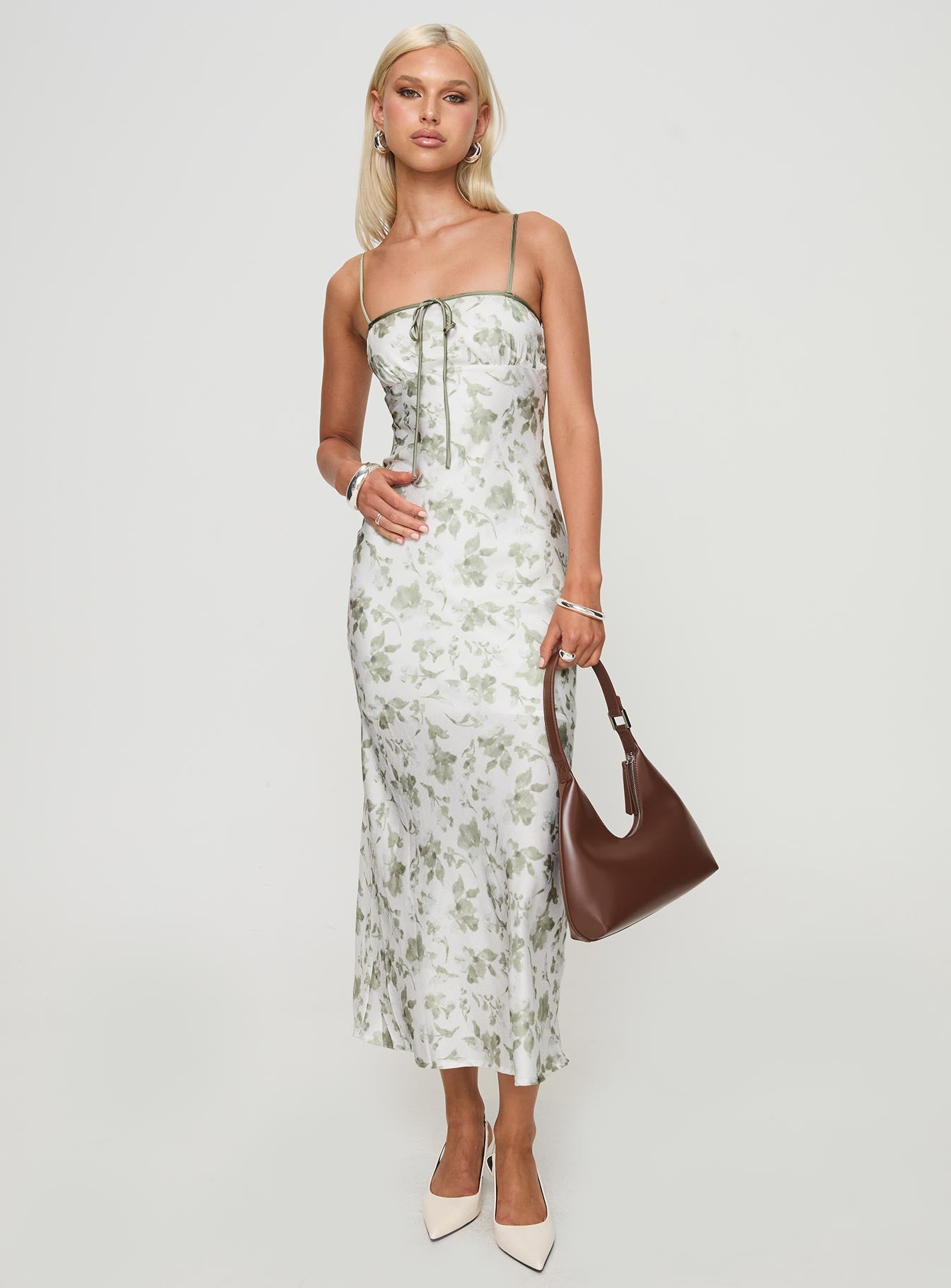 Shop Formal Dress - Vasiliki Maxi Dress White / Green Floral fifth image