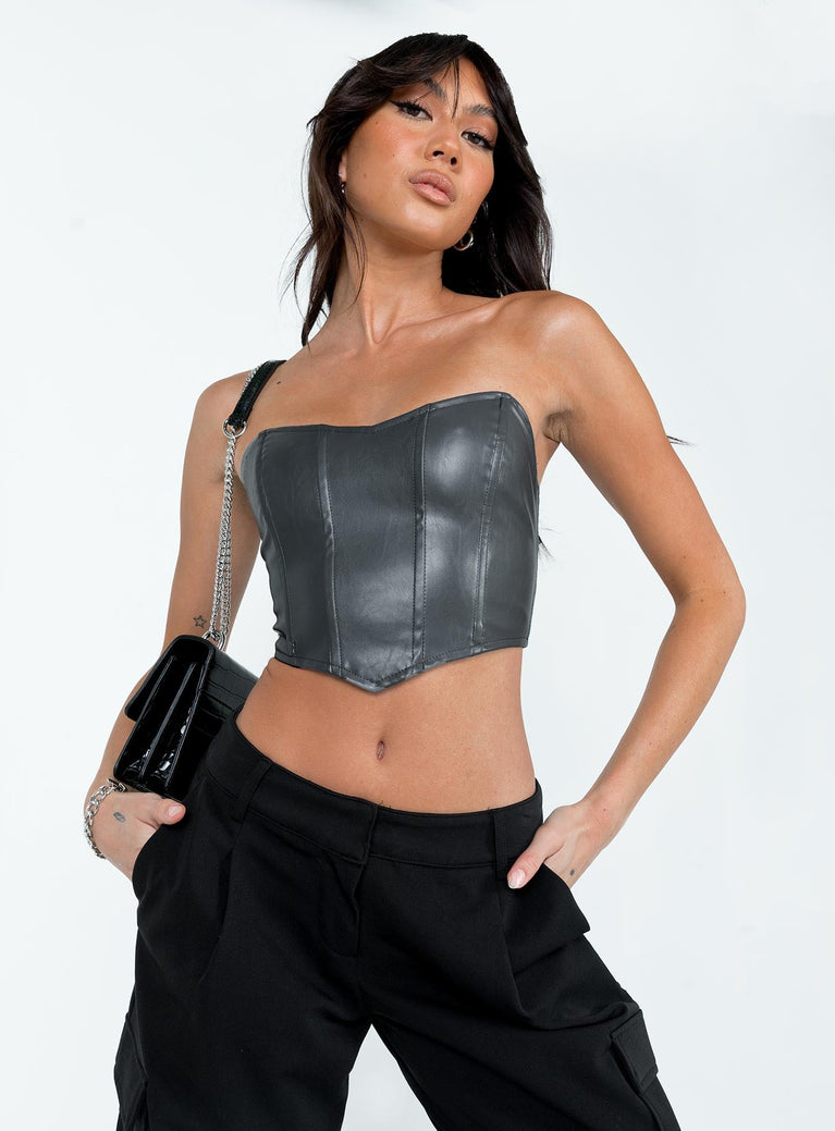 product Princess Polly Sleeveless Asymmetric Neckline  Jessica PU Bustier Grey