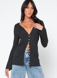 front view of model wearing Princess Polly Macy Cardigan Black Long 