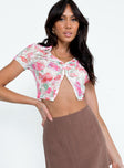 front view of model wearing Princess Polly Aziel Top Floral Multi Short Sleeves V-Neck 