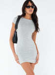 Front view of model wearing  front Princess Polly Crew Neck  Lex Mini Dress Grey