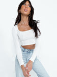 front view of model wearing Princess Polly Ajani Long Sleeve Top White Full Sleeves Scoop Neck 