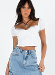 Front view of model wearing  front Princess Polly Short Sleeves Square Neck  Karian Top White