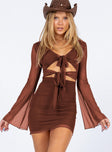 front view of model wearing Princess Polly Baewatch Mini Dress Brown 