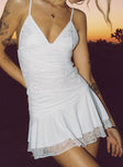 back view of model wearing Princess Polly Love Is Alive Lace Mini Dress White Plunger 