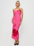 front view of model wearing Princess Polly Knox Maxi Dress Hot Pink Floral Scoop Neck 