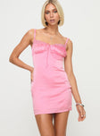 front view of model wearing Princess Polly Lullaby Mini Dress Pink Sweetheart Neckline 